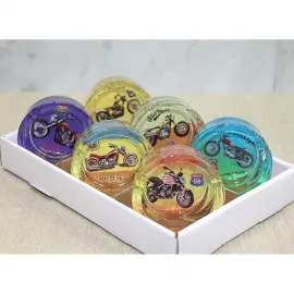 Vintage Motor Motosiklet Temalı Renkli Cam Küllük | Route 66 Desenli Dekoratif Obje