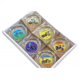 Nostaljik Motosiklet ve Route 66 Temalı Dekoratif Kalın Cam Küllük - Vintage Hediye Fikri