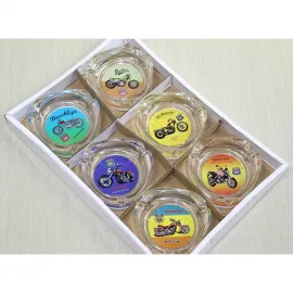 Nostaljik Motosiklet ve Route 66 Temalı Dekoratif Kalın Cam Küllük - Vintage Hediye Fikri