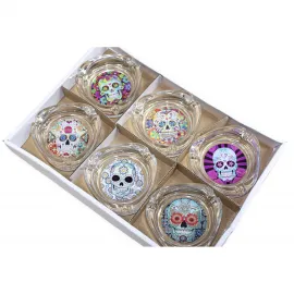 Day of the Dead Şeker Kurukafa Temalı Dekoratif Cam Küllük – Canlı Renkli Ev Ofis Aksesuarı