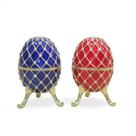 Swaroski Taşlı Göz Kamaştıran Dekoratif Mücevherli Yumurta Biblo Seti - 14 Cm