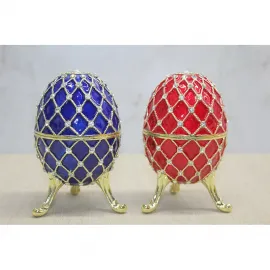 Swaroski Taşlı Göz Kamaştıran Dekoratif Mücevherli Yumurta Biblo Seti - 14 Cm