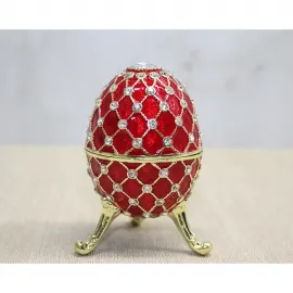 El Yapımı Kırmızı Swaroski Taşlı Dekoratif Yumurta Biblo – Lüks Ev Ofis Figürü