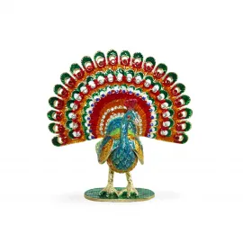 Göz Kamaştıran Swaroski Taşlı Tavuskuşu Figürü | El İşçiliği Parlak Renkli Dekoratif Biblo