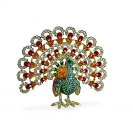 Lüks Swaroski Taşlı Altın İşlemeli Tavuskuşu Biblosu – Göz Alıcı Dekoratif Figür