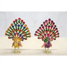 Swaroski Taşlı Renkli Tavuskuşu Biblo Figürler: Ev Ofis Dekorasyonu İçin Göz Alıcı Süsler