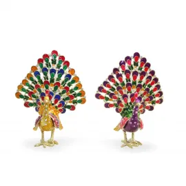 Swaroski Taşlı Renkli Tavuskuşu Biblo Figürler: Ev Ofis Dekorasyonu İçin Göz Alıcı Süsler