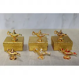 Göz Alıcı Renkli Mineli Metal Alaaddin Lambası Biblo | Ev Ofis Dekorasyonu İçin Özel Figürler