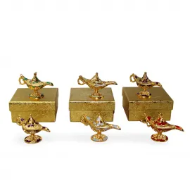 Göz Alıcı Renkli Mineli Metal Alaaddin Lambası Biblo | Ev Ofis Dekorasyonu İçin Özel Figürler