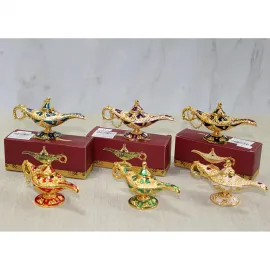 El İşçiliği Mineli Metal Alaaddin Lambası Biblosu | Dekoratif Mistik Koleksiyonluk Objeler