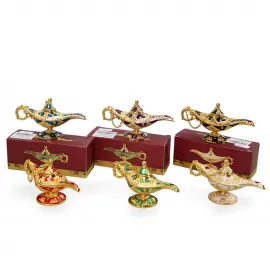 El İşçiliği Mineli Metal Alaaddin Lambası Biblosu | Dekoratif Mistik Koleksiyonluk Objeler