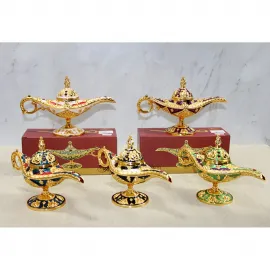 Büyüleyici Mineli Altın Kaplama Alaaddin Lambası Biblo 23 cm