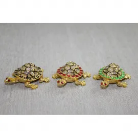 Swaroski Taş Detaylı Altın Rengi Dekoratif Minik Kaplumbağa Biblo Figürler