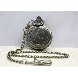 Royal Flush Poker Temalı Antik Bronz Köstekli Saat - Şans ve Stil Bir Arada