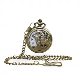 Antik Bronz Kurt Temalı Köstekli Cep Saati - Özgün Tasarım Unisex Hediyelik