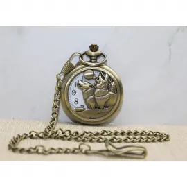 Antik Bronz Kurt Temalı Köstekli Cep Saati - Özgün Tasarım Unisex Hediyelik