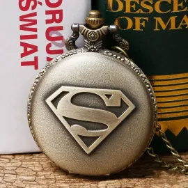 Superman S Logolu Antik Bronz Köstekli Cep Saati Zincirli Vintage Koleksiyonluk Hediye Fikri