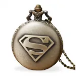 Superman S Logolu Antik Bronz Köstekli Cep Saati Zincirli Vintage Koleksiyonluk Hediye Fikri