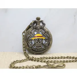 One Piece Luffy Hasır Şapka Korsan Logolu Antik Köstekli Saat Zincirli - Koleksiyonluk
