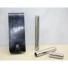 Premium Şık Deri Kılıflı İkili Paslanmaz Çelik Puro Tüpü Seti: Seyahat & Koruma