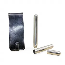 Premium Şık Deri Kılıflı İkili Paslanmaz Çelik Puro Tüpü Seti: Seyahat & Koruma