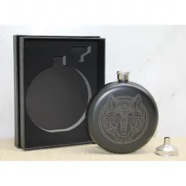 Kurt Motifli Siyah Matara Seti | Özel Huni Hediyeli Paslanmaz Çelik Şık Tasarım