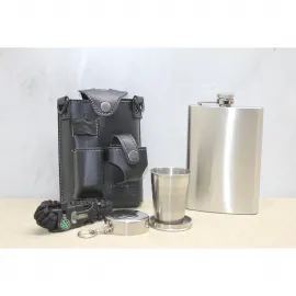 Premium Outdoor Matara Seti: Deri Kılıflı Paslanmaz Çelik Şişe, Shot Bardaklı Kamp Kiti