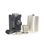 Premium Outdoor Matara Seti: Deri Kılıflı Paslanmaz Çelik Şişe, Shot Bardaklı Kamp Kiti