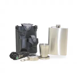 Premium Outdoor Matara Seti: Deri Kılıflı Paslanmaz Çelik Şişe, Shot Bardaklı Kamp Kiti