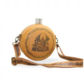 Kurt Desenli Hakiki Deri Kılıflı Özel Tasarım Seyahat Matarası - Doğaseverlere Özel