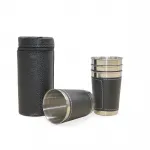 Şık ve Dayanıklı: Premium Siyah Deri Kılıfında Taşınabilir 4'lü Paslanmaz Çelik Shot Bardak Seti