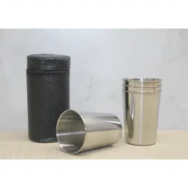 Premium Deri Kılıflı 4'lü Paslanmaz Çelik Shot Bardak Seti - Seyahat Boyu