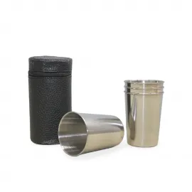 Premium Deri Kılıflı 4'lü Paslanmaz Çelik Shot Bardak Seti - Seyahat Boyu