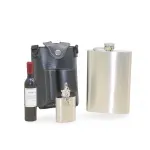 Şık Deri Kılıflı Paslanmaz Çelik Matara Seti: Büyük Matara, Mini Anahtarlık ve Şarap Şişesi Hediyeli