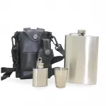 Şık Deri Kılıflı Paslanmaz Çelik Matara Seti | Taşınabilir Cep Matarası ve Kadeh