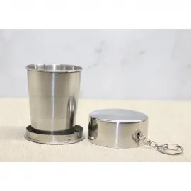 Katlanabilir Paslanmaz Çelik Shot Bardağı Anahtarlıklı Kılıflı Cep Seyahat Kupası