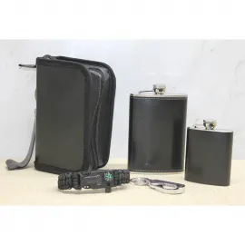 Lüks Deri Kaplama Paslanmaz Çelik Cep Matara Seti: 2 Boyutlu Kılıflı Taşıma Çantalı Mataralar