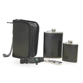 Lüks Deri Kaplama Paslanmaz Çelik Cep Matara Seti: 2 Boyutlu Kılıflı Taşıma Çantalı Mataralar