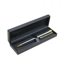 Şık Kutulu Tekli Tükenmez Kalem: Gümüş Gövde, Altın Detaylar – Ofis ve Hediye İçin İdeal