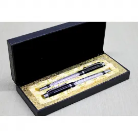 Şık Metal Tasarımlı 2'li Kutulu Tükenmez Kalem Seti - İş ve Özel Günler İçin Lüks Hediye