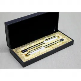 Lüks Kutulu Altın Beyaz Tasarımlı Tekli Tükenmez Kalem - Şık Hediye Seçeneği