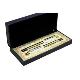 Lüks Kutulu Altın Beyaz Tasarımlı Tekli Tükenmez Kalem - Şık Hediye Seçeneği