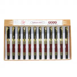 Lüks Gold Detaylı Kırmızı Ahşap Desenli Tekli Tükenmez Kalem 14 Cm Şık Hediye