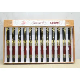 Lüks Gold Detaylı Kırmızı Ahşap Desenli Tekli Tükenmez Kalem 14 Cm Şık Hediye