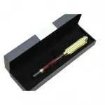 Zarif Altın Kapaklı Kırmızı Mermer Görünümlü Tekli Tükenmez Kalem - İş ve Hediye İçin İdeal