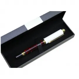 Zarif Beyaz Kapak Kırmızı Gövdeli Altın Detaylı Hediye Kutulu Şık Tekli Tükenmez Kalem