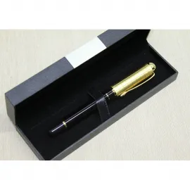 Lüks Siyah Altın Kapaklı Izgara Desenli Tükenmez Kalem Özel Hediye Kutulu