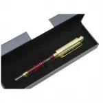 Kırmızı Akrilik Gövdeli, Altın Detaylı Lüks Tekli Tükenmez Kalem – Özel Hediye Kutulu Şık Tasarım