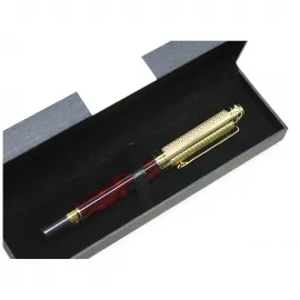 Kırmızı Akrilik Gövdeli, Altın Detaylı Lüks Tekli Tükenmez Kalem – Özel Hediye Kutulu Şık Tasarım
