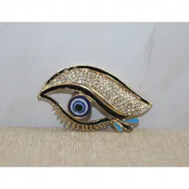 Zarif Swaroski Taşlı Nazar Boncuğu Göz Biblo Magnet – Şans Getiren Dekoratif Figür